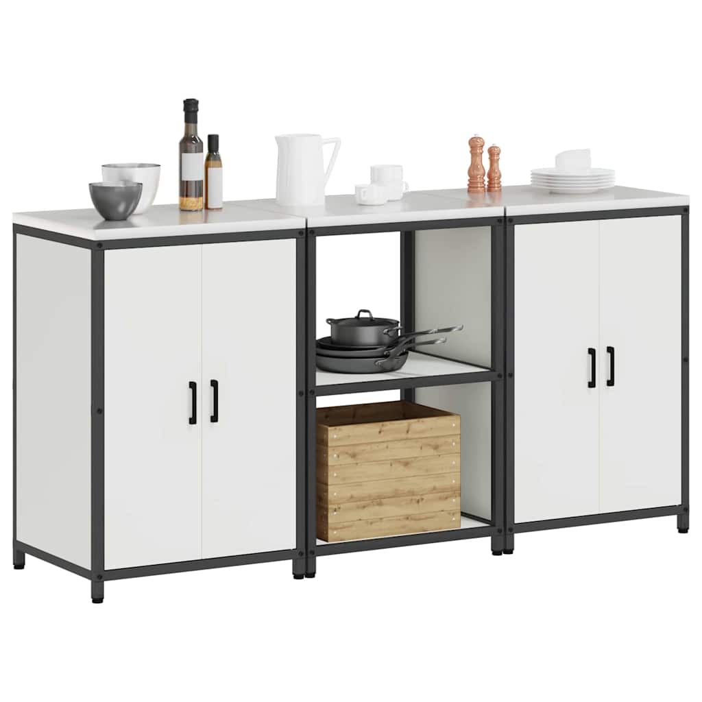 Kitchen Storage Set with Shelf 3 pcs White Cold-rolled Steel