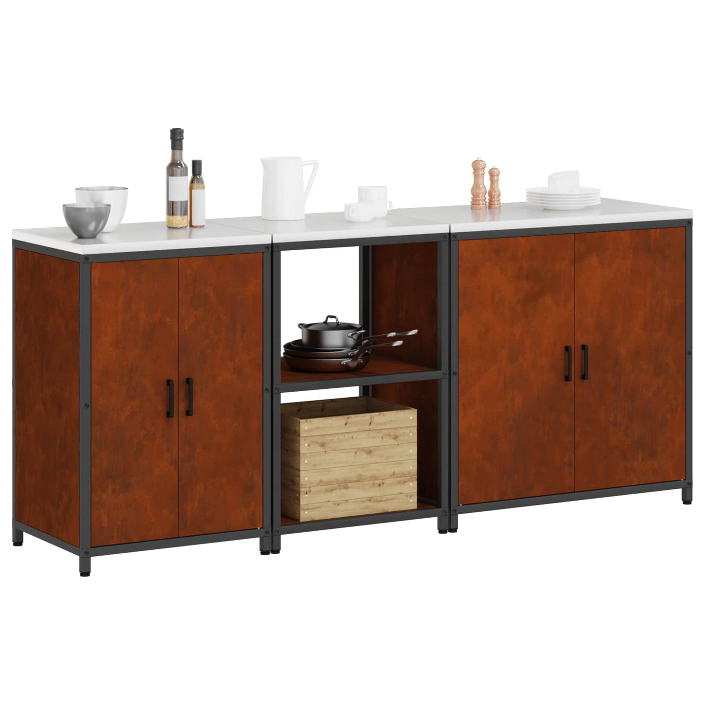 Kitchen Storage Set HATTEM 3 pcs Rusty Steel
