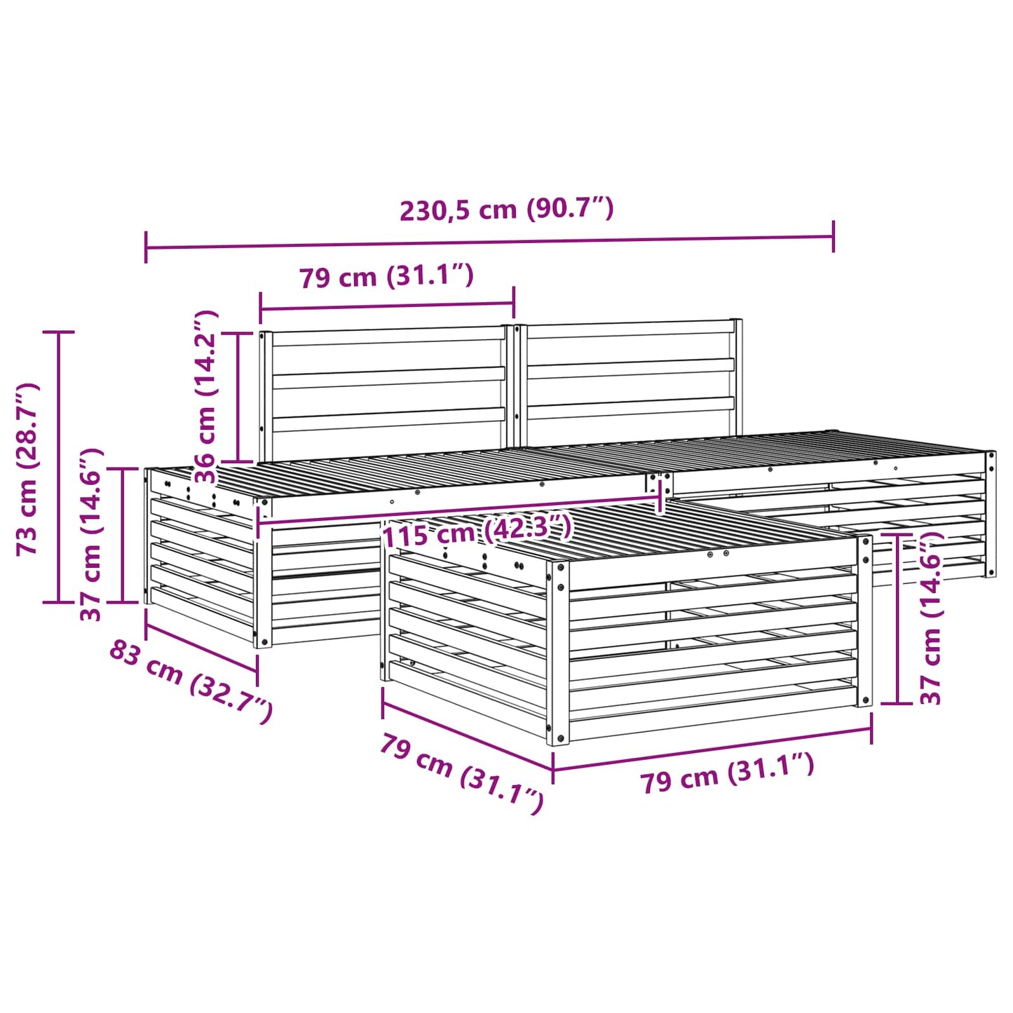 4 pcs Outdoor Sofa Set White