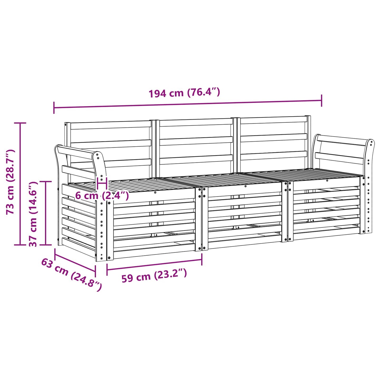 Sofa Sets Solid Acacia Wood