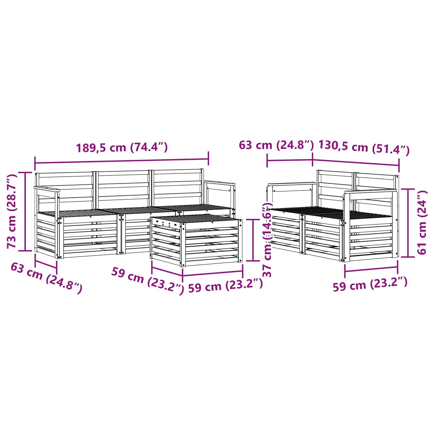 Sofa Sets Solid Acacia Wood