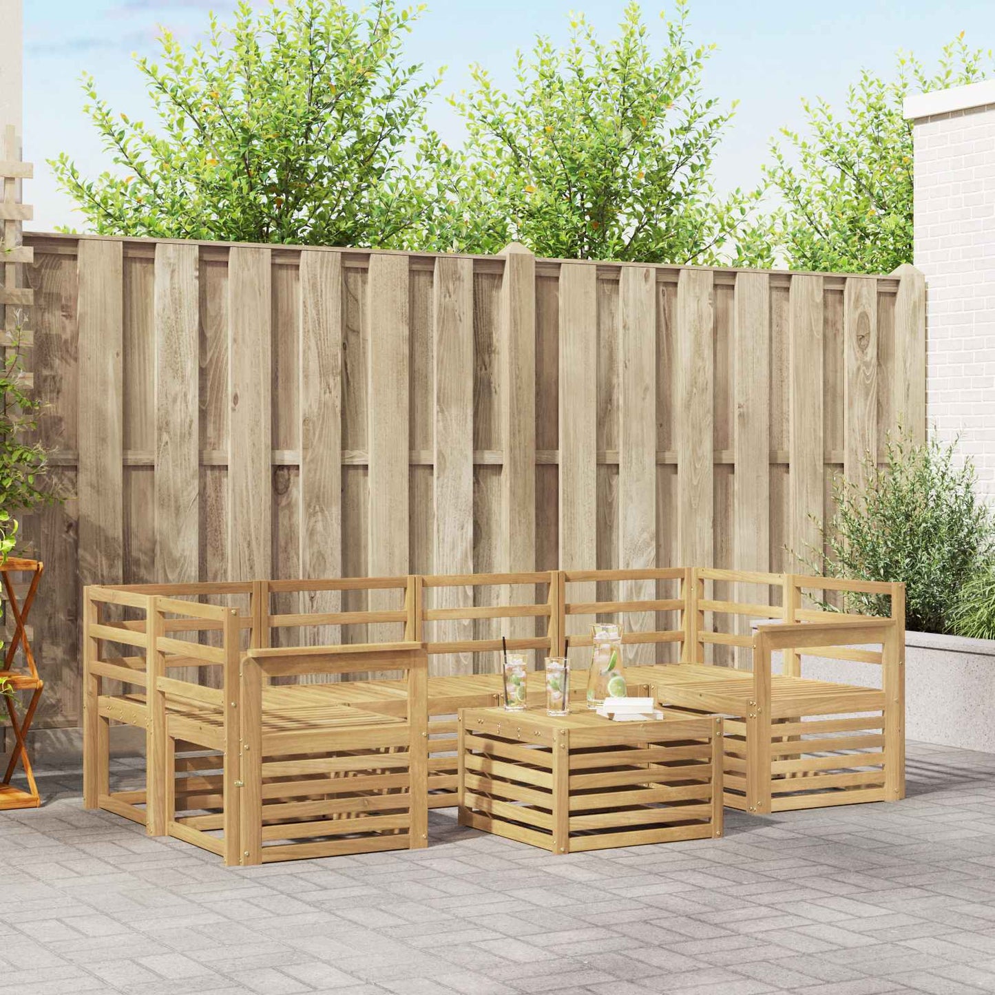 Outdoor Sofa Set 7 pcs White Solid Acacia Wood
