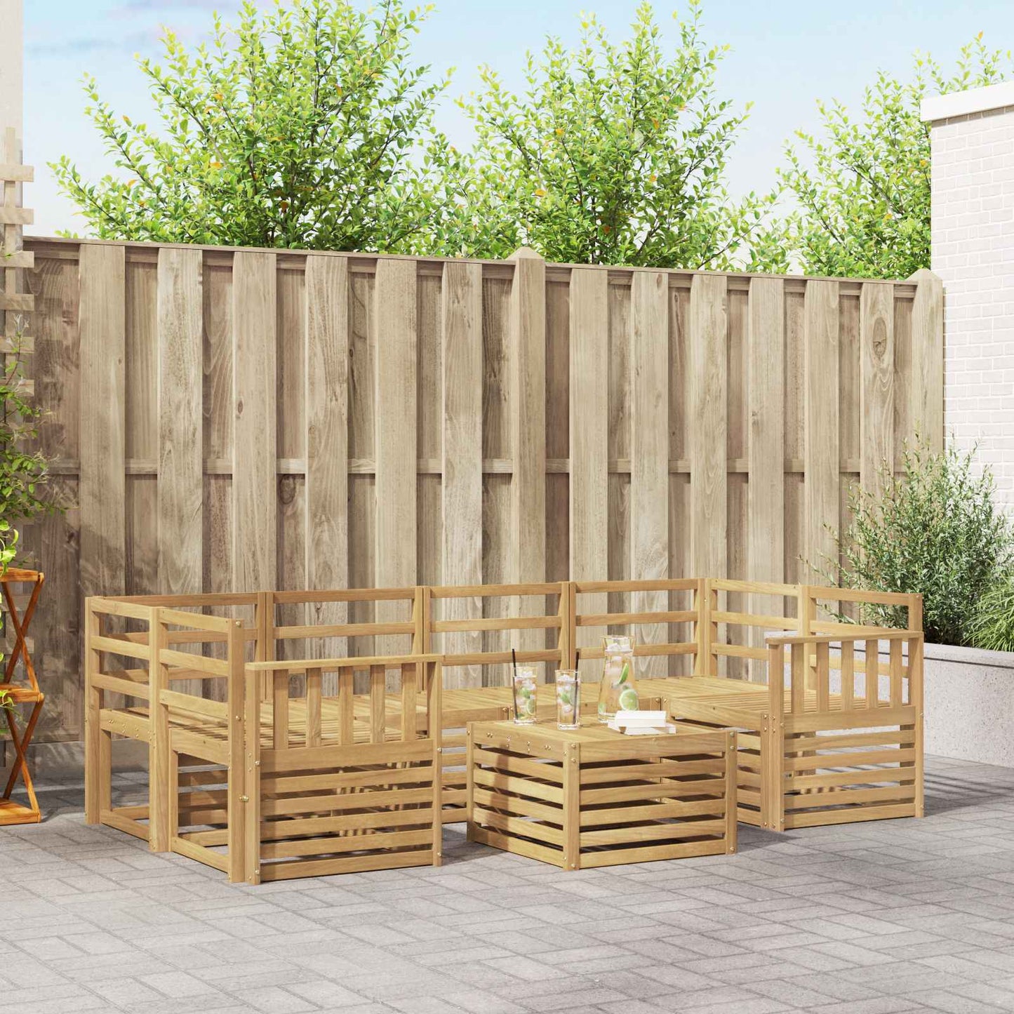 Outdoor Sofa Set 7 pcs White Solid Acacia Wood