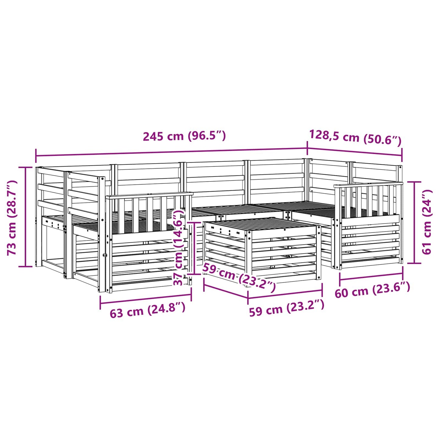 Outdoor Sofa Set 7 pcs White Solid Acacia Wood
