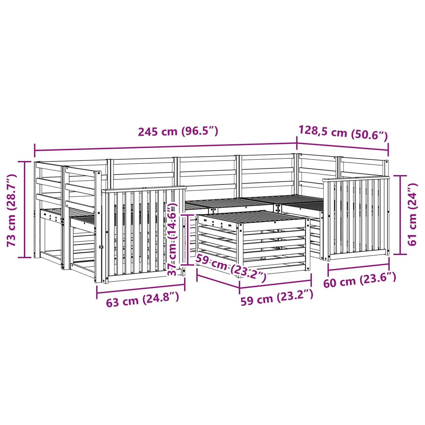 Outdoor Sofa Set 7 pcs White Solid Acacia Wood