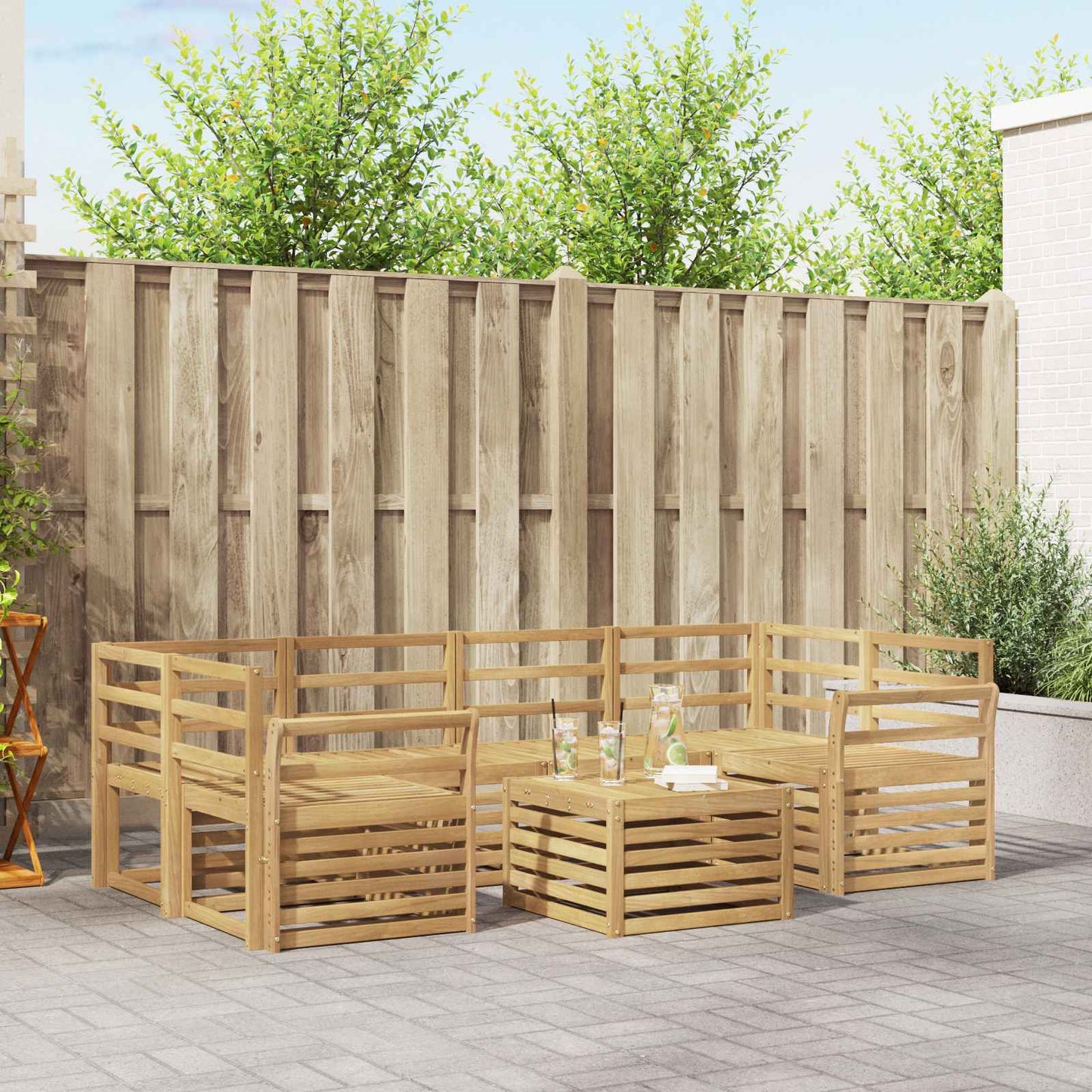 Outdoor Sofa Set 7 pcs White Solid Acacia Wood