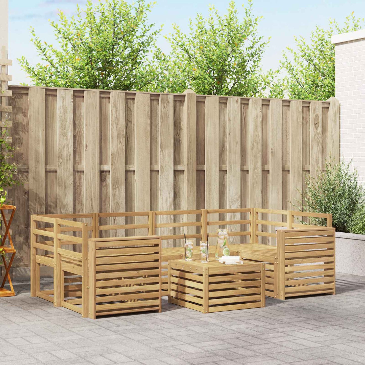Outdoor Sofa Set 7 pcs White Solid Acacia Wood