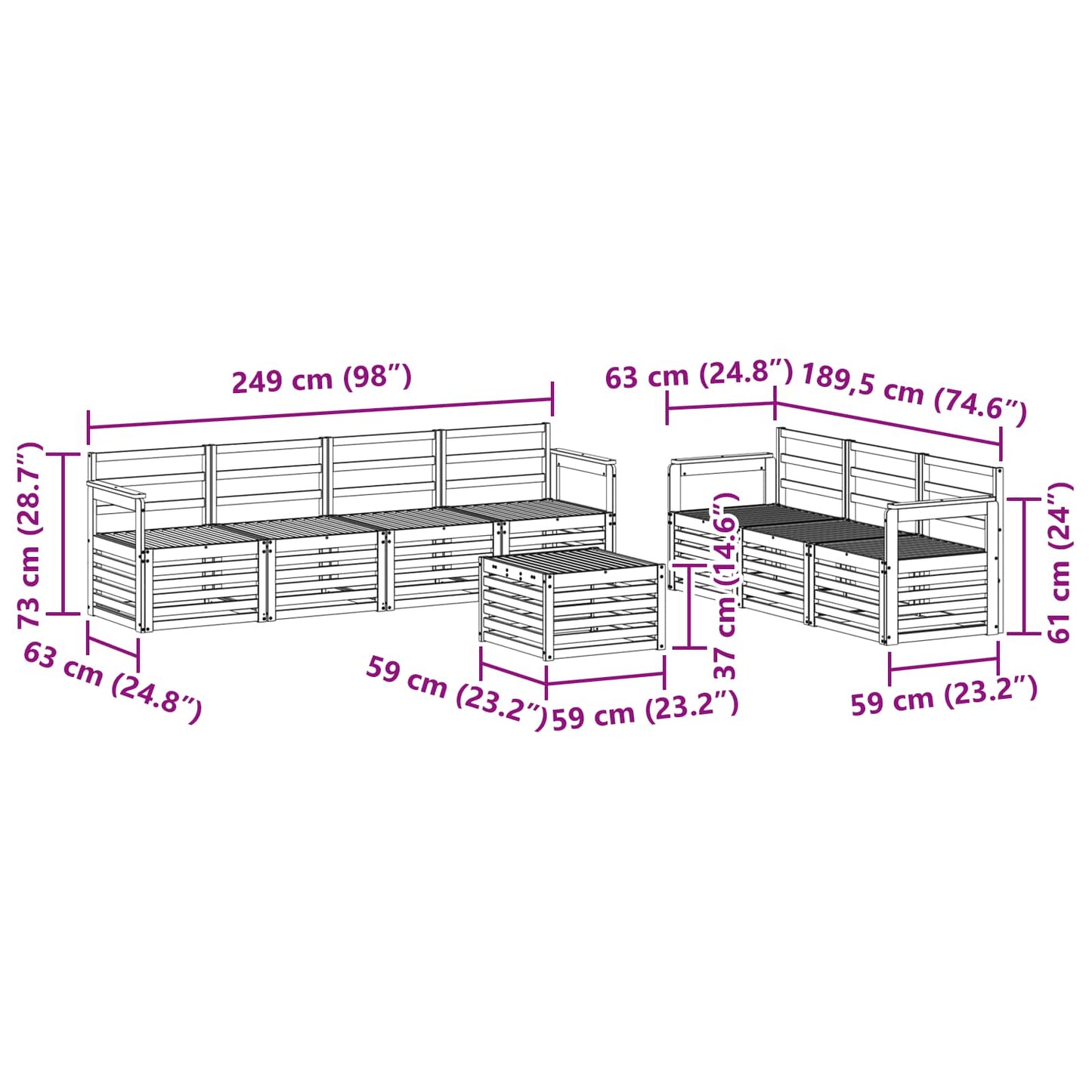 Sofa Sets Solid Acacia Wood