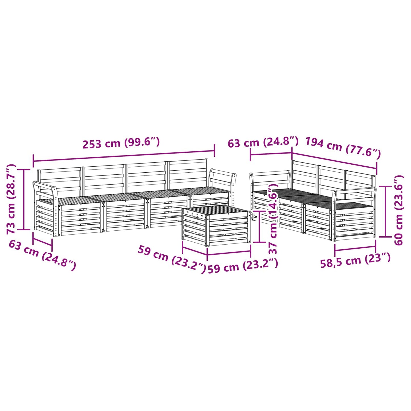 Sofa Sets Solid Acacia Wood