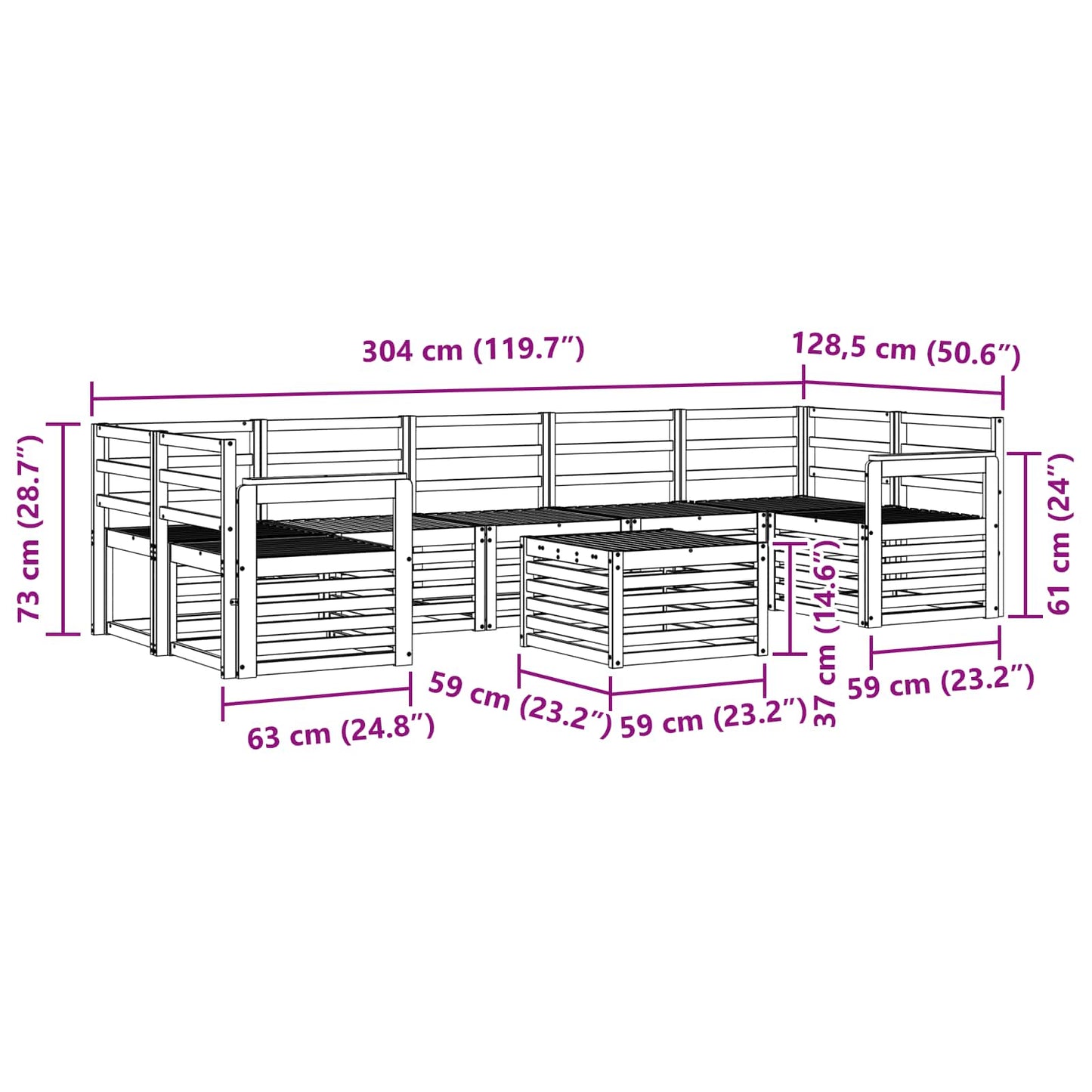 Outdoor Sofa Set 8 pcs White Solid Acacia Wood