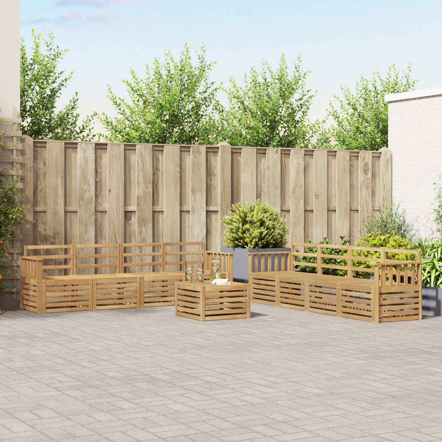 Outdoor Sofa Set 9 pcs White 59 x 59 x 37 cm Solid Acacia Wood