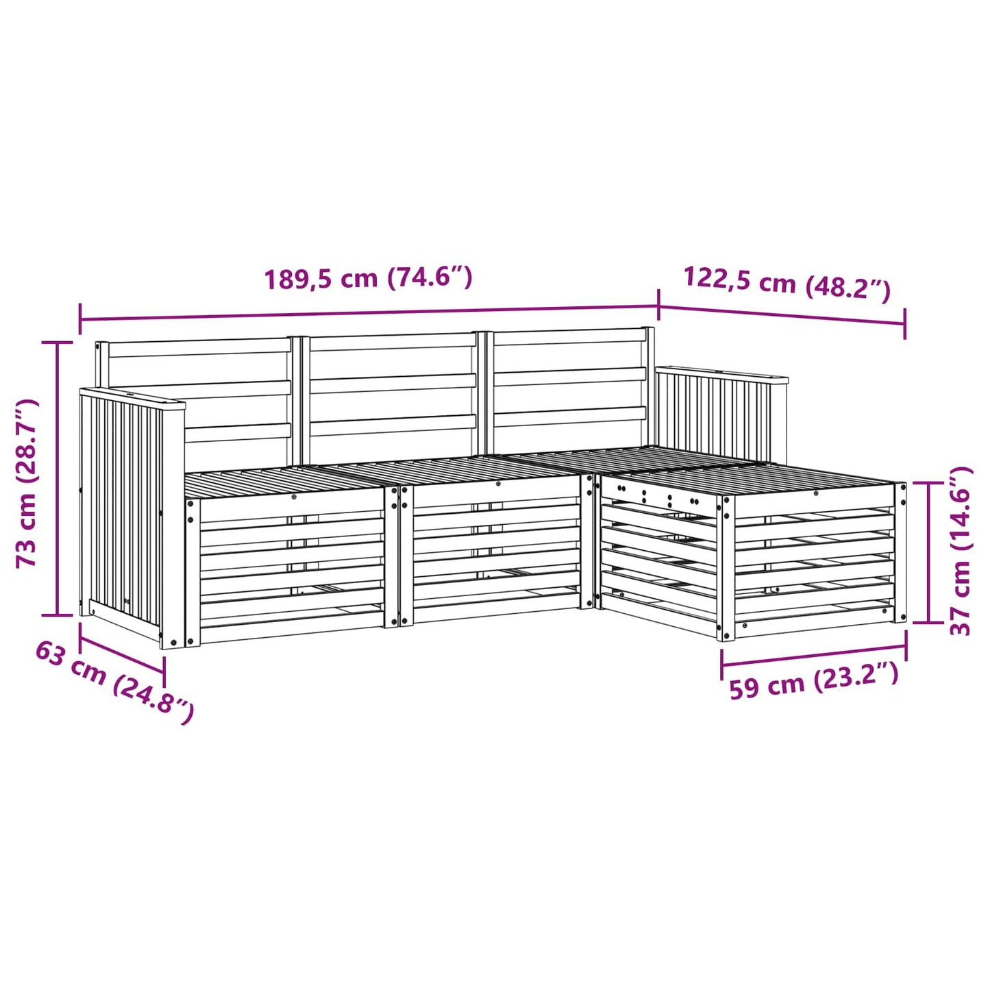 Outdoor Sofa Set 4 pcs White 189.5 x 122.5 x 73 cm