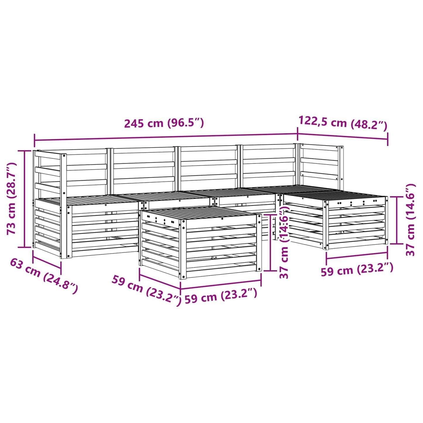 Outdoor Sofa Set 6 pcs White Solid Acacia Wood