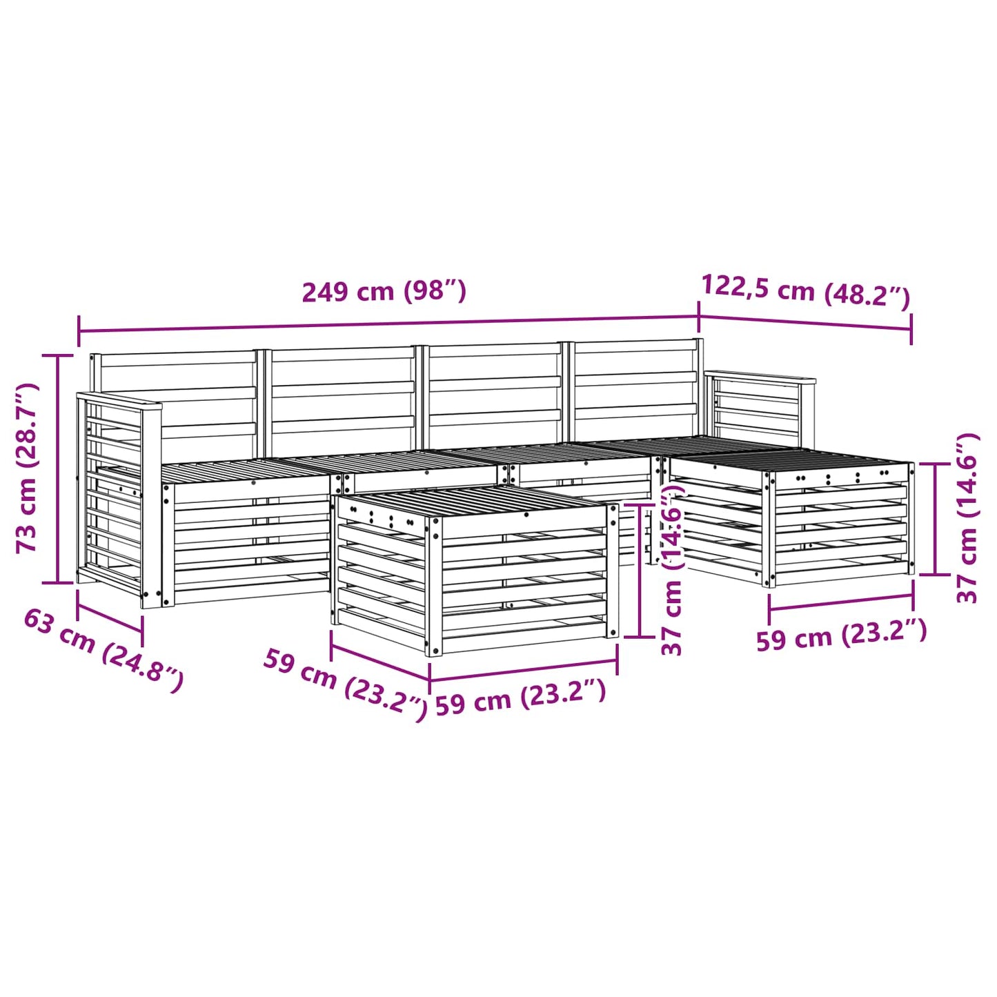 Outdoor Sofa Set 6 pcs White Solid Acacia Wood