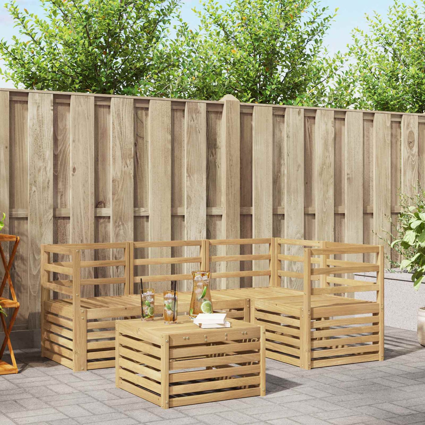 Outdoor Sofa Set 5 pcs White 59 x 59 x 37 cm Solid Acacia Wood