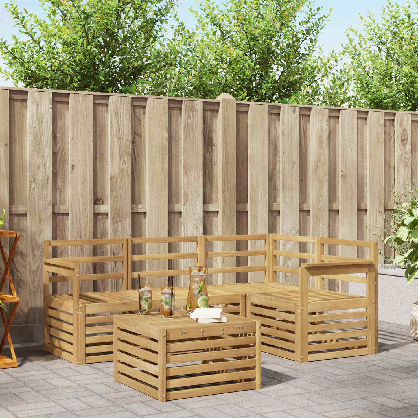 Outdoor Sofa Set 5 pcs White 59 x 59 x 37 cm Solid Acacia Wood