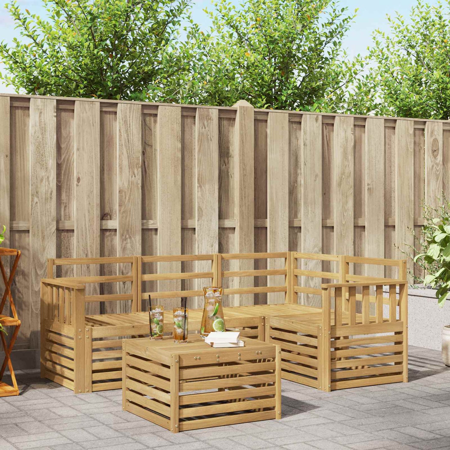 Outdoor Sofa Set 5 pcs White 59 x 59 x 37 cm Solid Acacia Wood