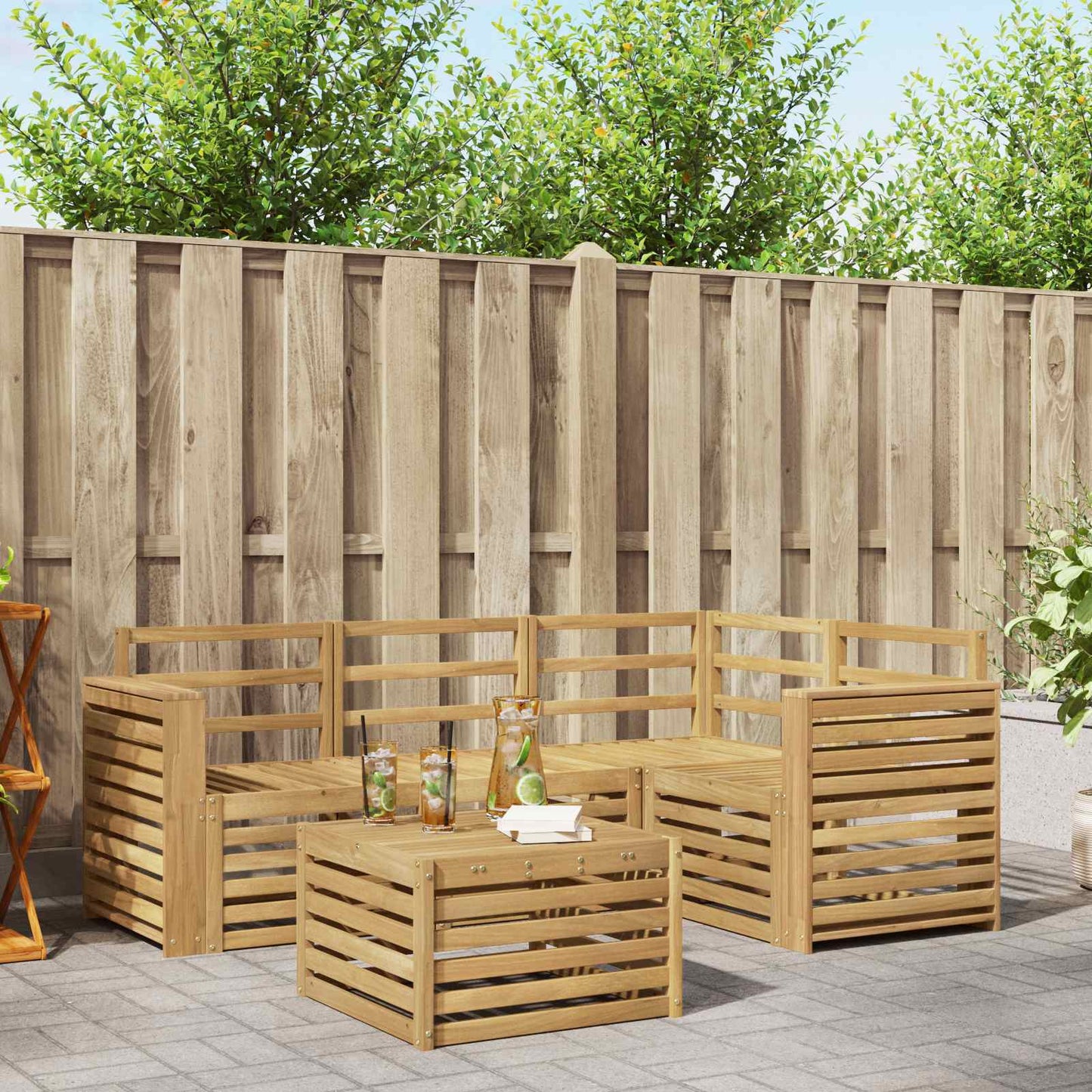 Outdoor Sofa Set 5 pcs White 59 x 59 x 37 cm Solid Acacia Wood