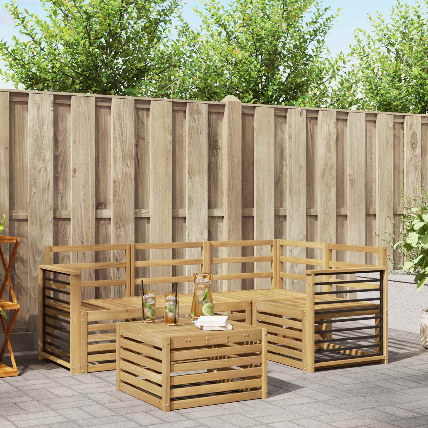 Outdoor Sofa Set 5 pcs White 59 x 59 x 37 cm Solid Acacia Wood