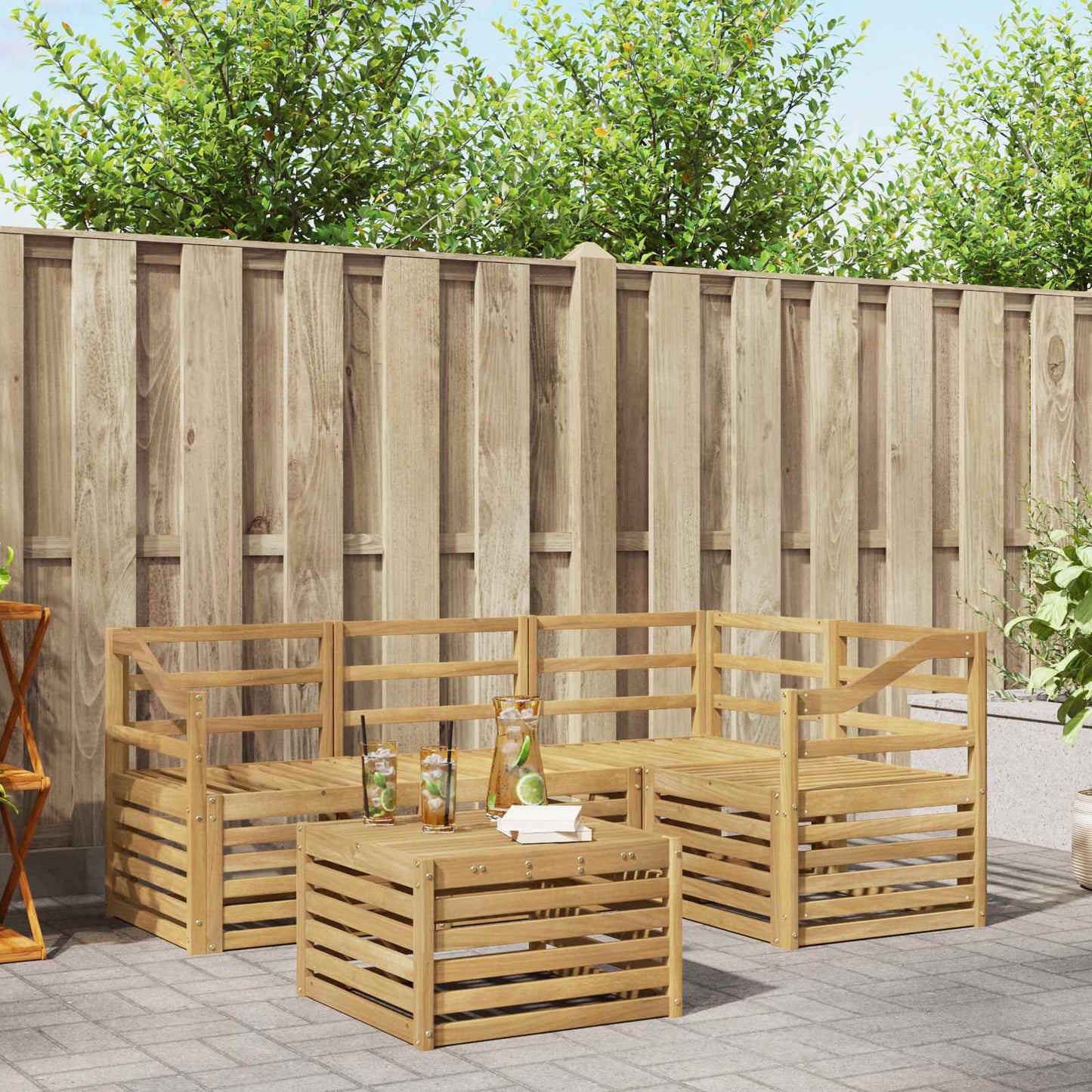 Outdoor Sofa Set 5 pcs White 59 x 59 x 37 cm Solid Acacia Wood