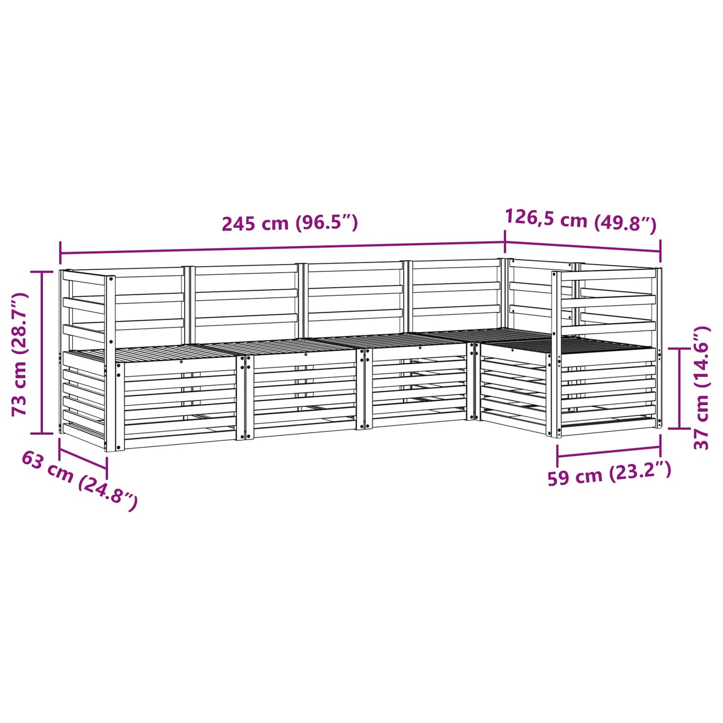 Outdoor Sofa Set 5 pcs White 245 x 126.5 x 73 cm