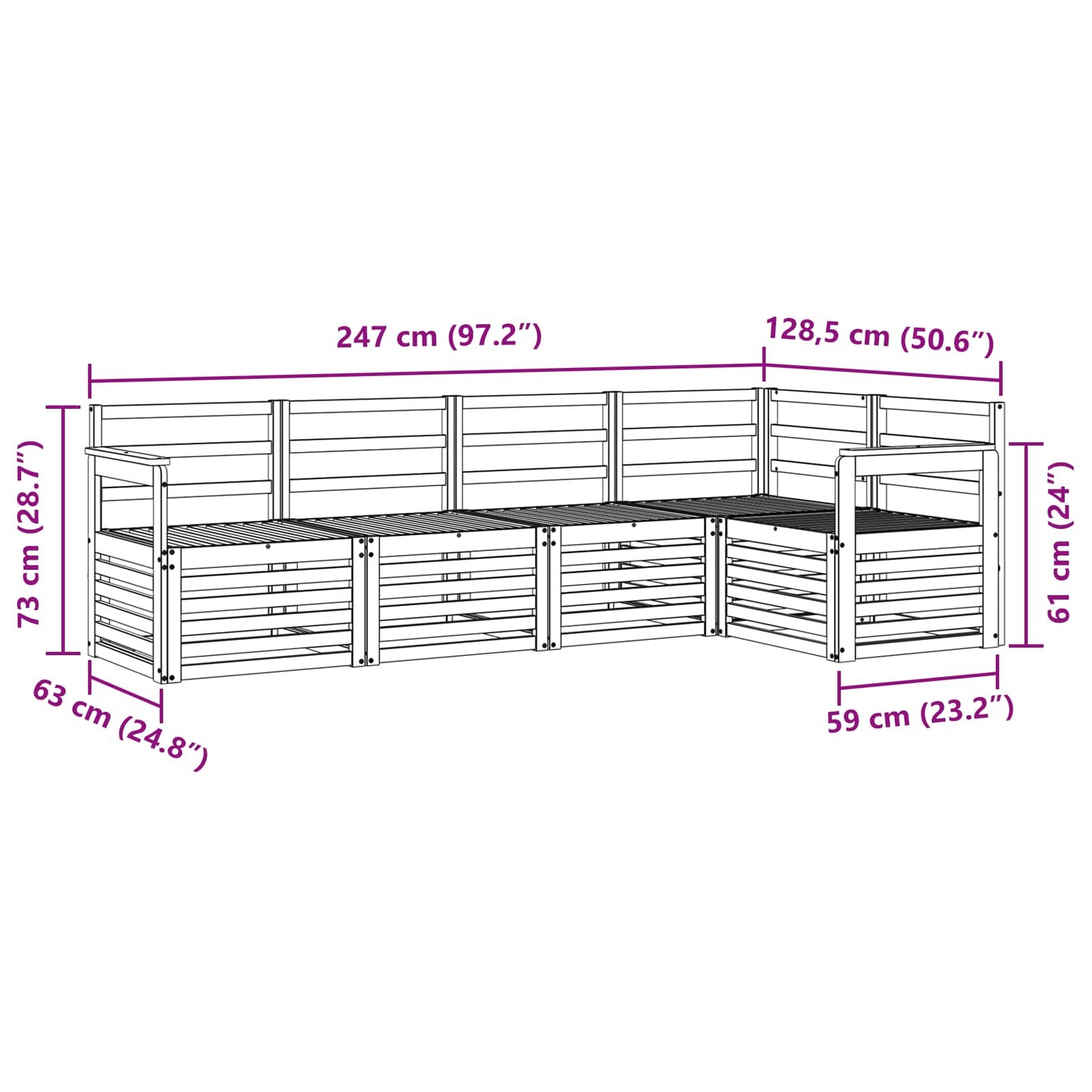 Outdoor Sofa Set 5 pcs White 247 x 128.5 x 73 cm