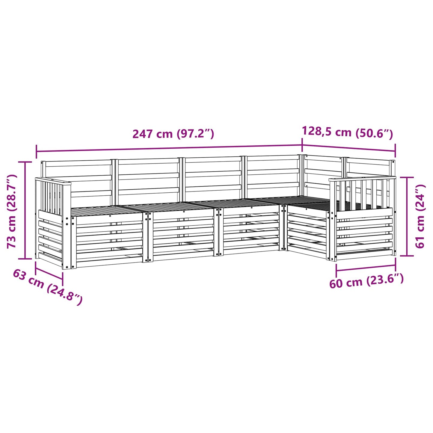 Outdoor Sofa Set 5 pcs White 247 x 128.5 x 73 cm
