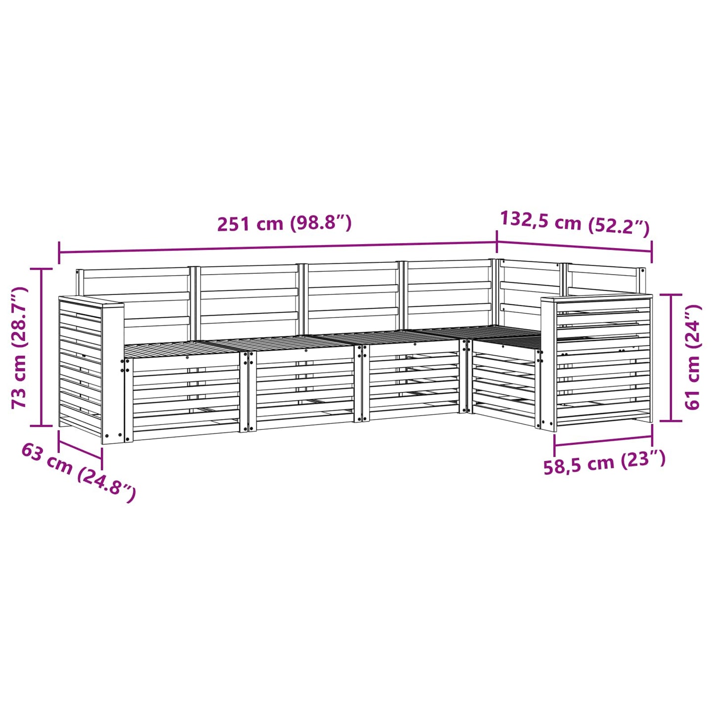 Outdoor Sofa Set 5 pcs White 251 x 132.5 x 73 cm