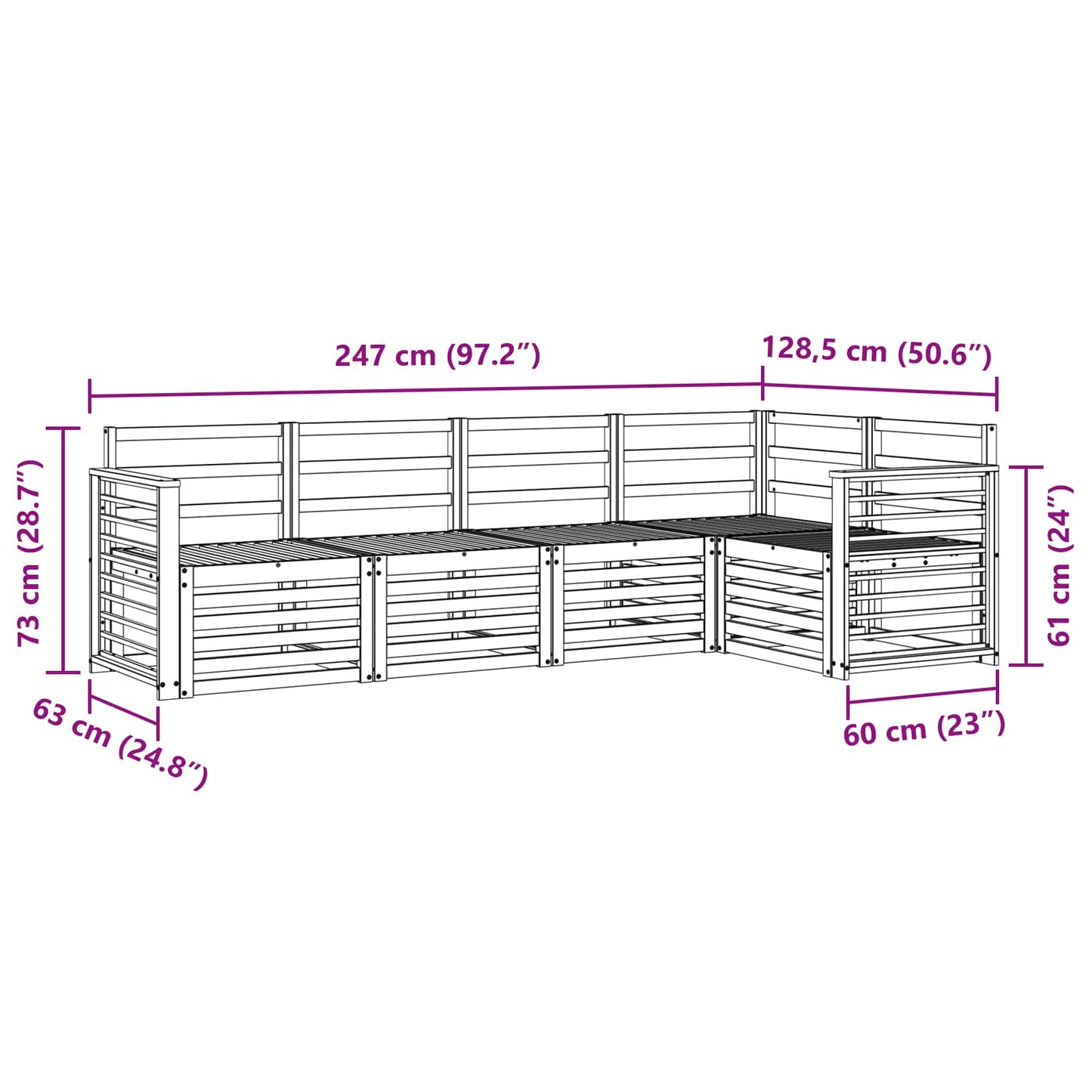 Outdoor Sofa Set 5 pcs White 247 x 128.5 x 73 cm