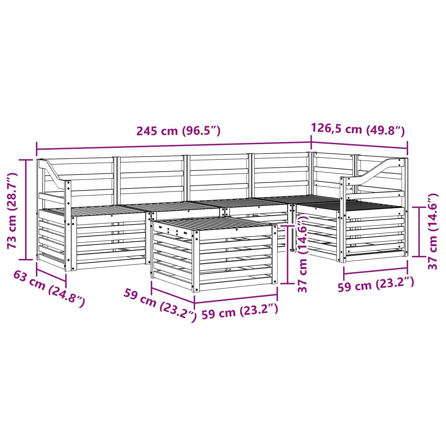 Outdoor Sofa Set 6 pcs White 59 x 59 x 37 cm Solid Acacia Wood