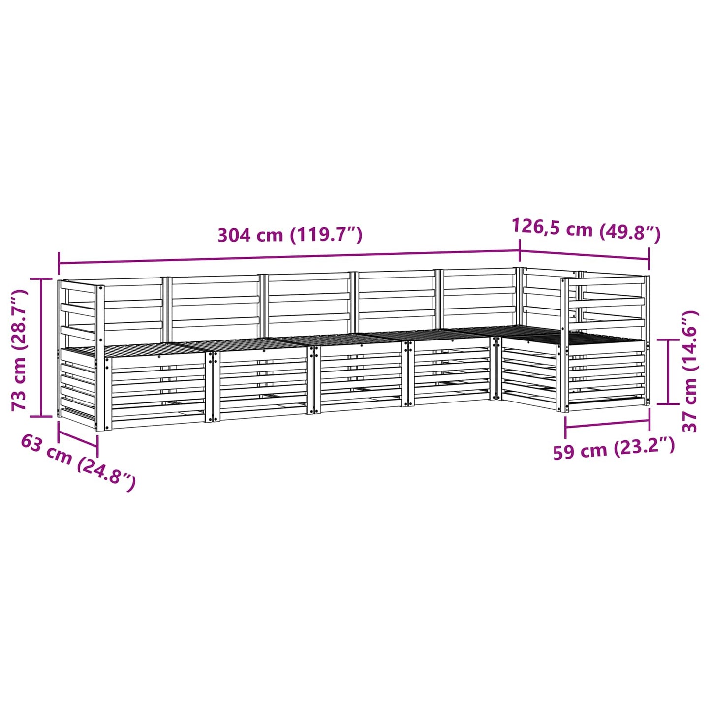 Outdoor Sofa Set 6 pcs White 304 x 126.5 x 73 cm
