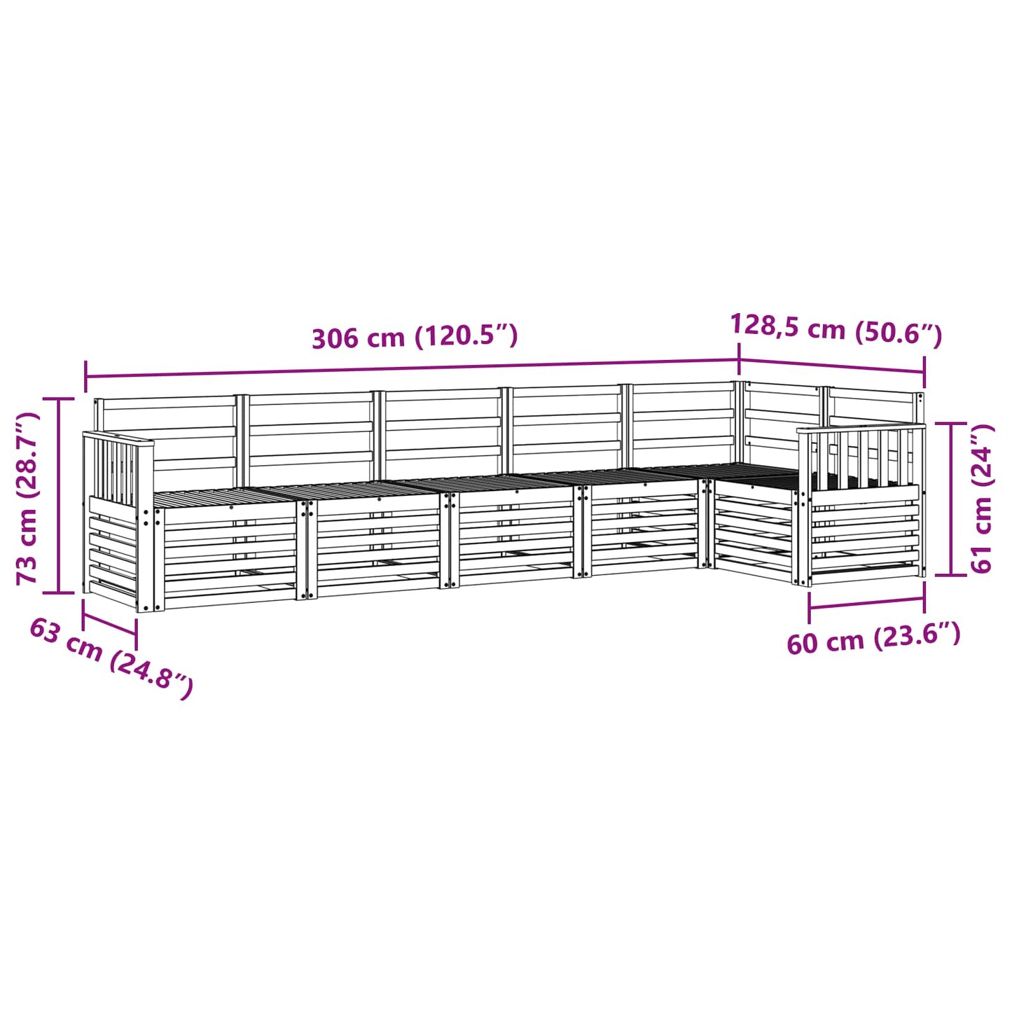 Outdoor Sofa Set 6 pcs White 306 x 128.5 x 73 cm