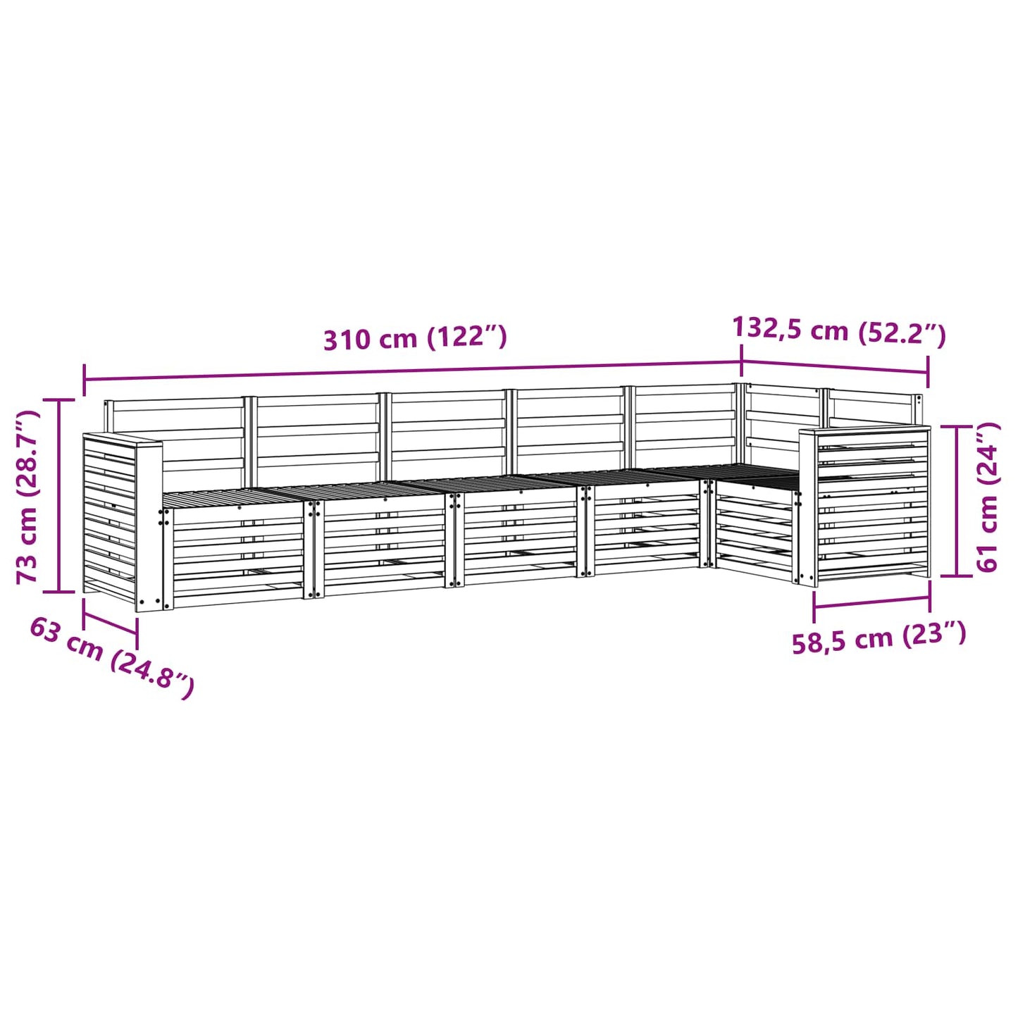 Outdoor Sofa Set 6 pcs White 310 x 132.5 x 73 cm