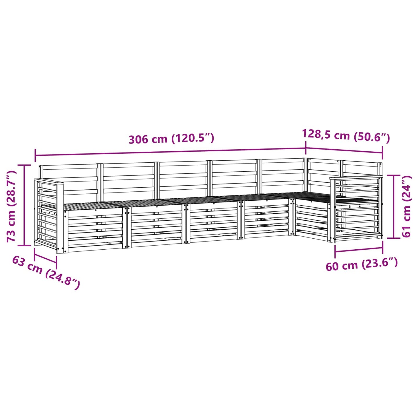 Outdoor Sofa Set 6 pcs White 306 x 128.5 x 73 cm