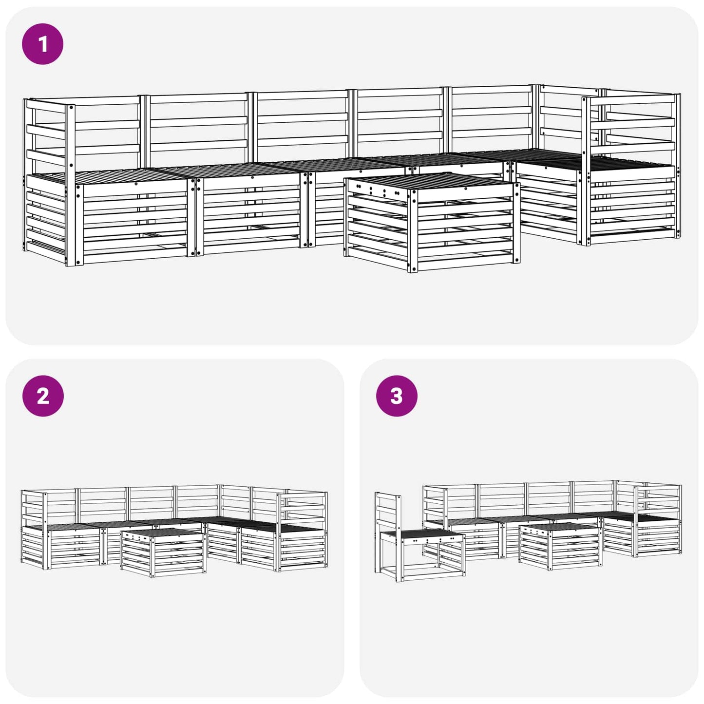 Outdoor Sofa Set 7 pcs White 59 x 59 x 37 cm Solid Acacia Wood