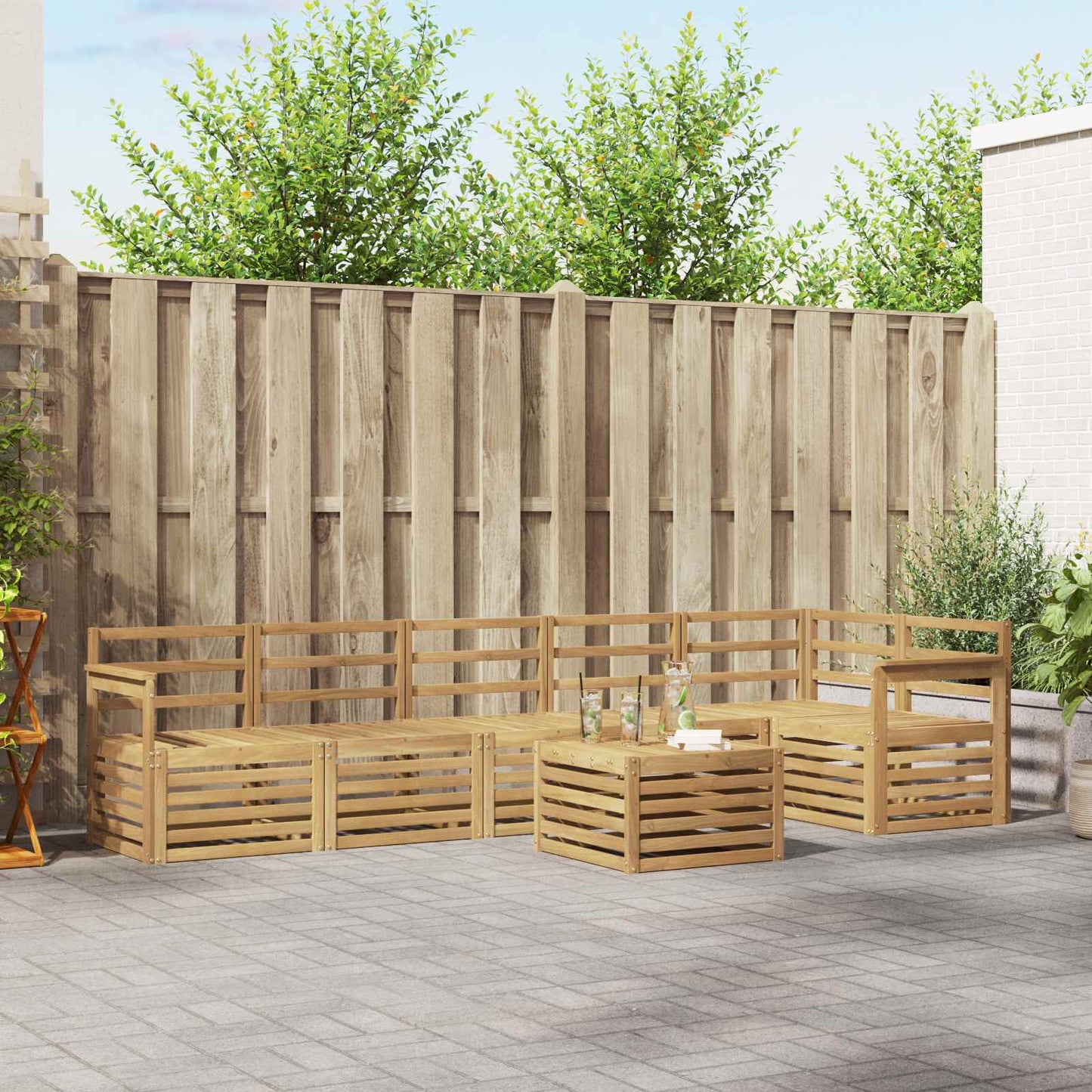 Outdoor Sofa Set 7 pcs White 59 x 59 x 37 cm Solid Acacia Wood