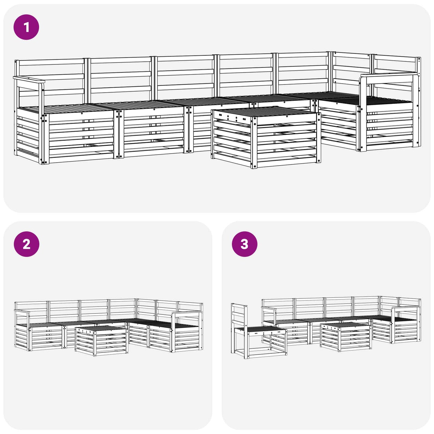 Outdoor Sofa Set 7 pcs White 59 x 59 x 37 cm Solid Acacia Wood