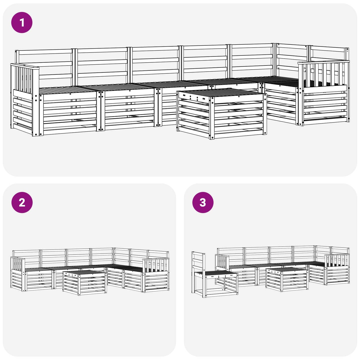 Outdoor Sofa Set 7 pcs White 59 x 59 x 37 cm Solid Acacia Wood