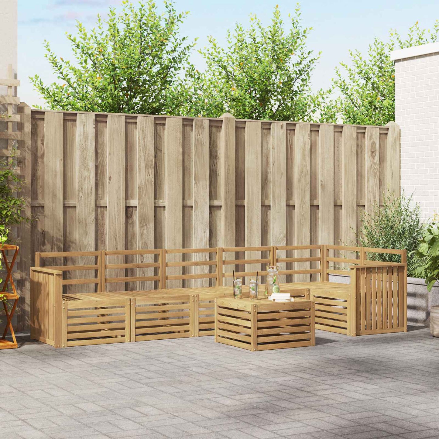 Outdoor Sofa Set 7 pcs White 59 x 59 x 37 cm Solid Acacia Wood