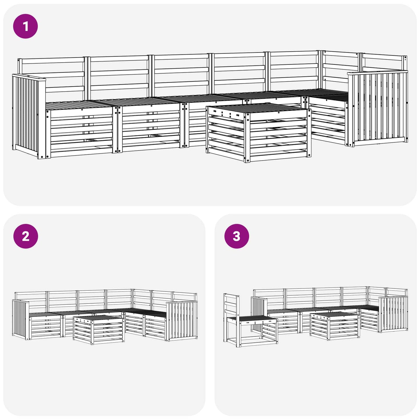 Outdoor Sofa Set 7 pcs White 59 x 59 x 37 cm Solid Acacia Wood