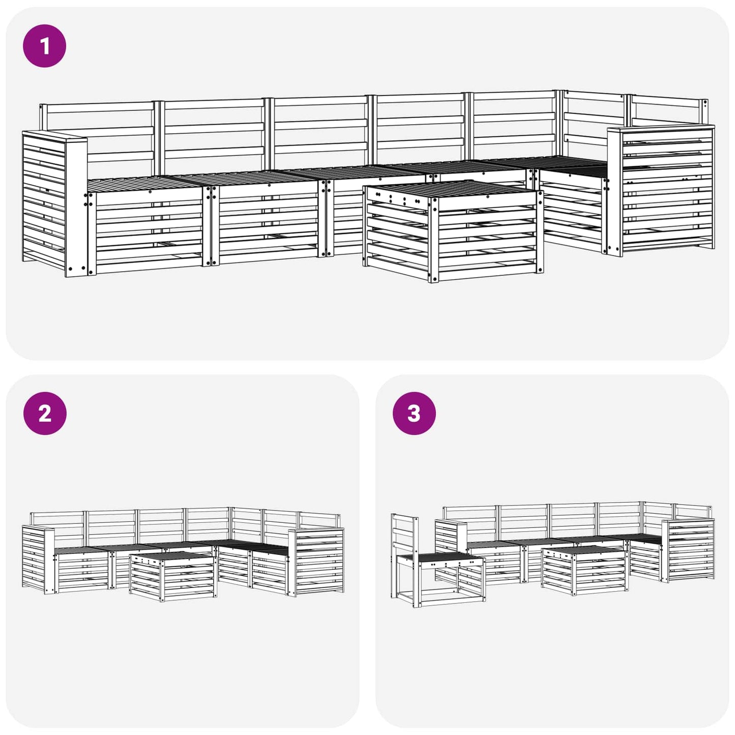 Outdoor Sofa Set 7 pcs White 59 x 59 x 37 cm Solid Acacia Wood