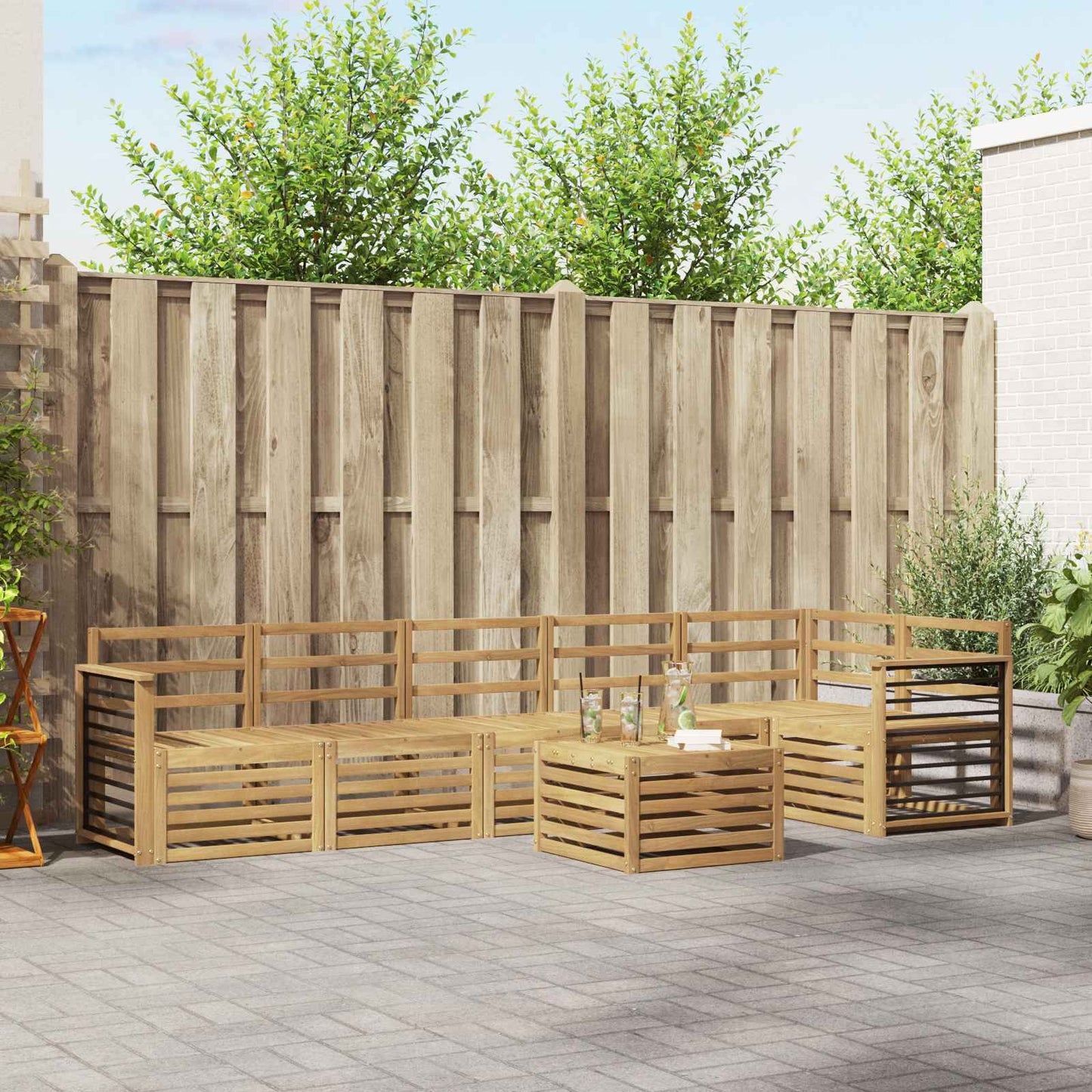 Outdoor Sofa Set 7 pcs White 59 x 59 x 37 cm Solid Acacia Wood