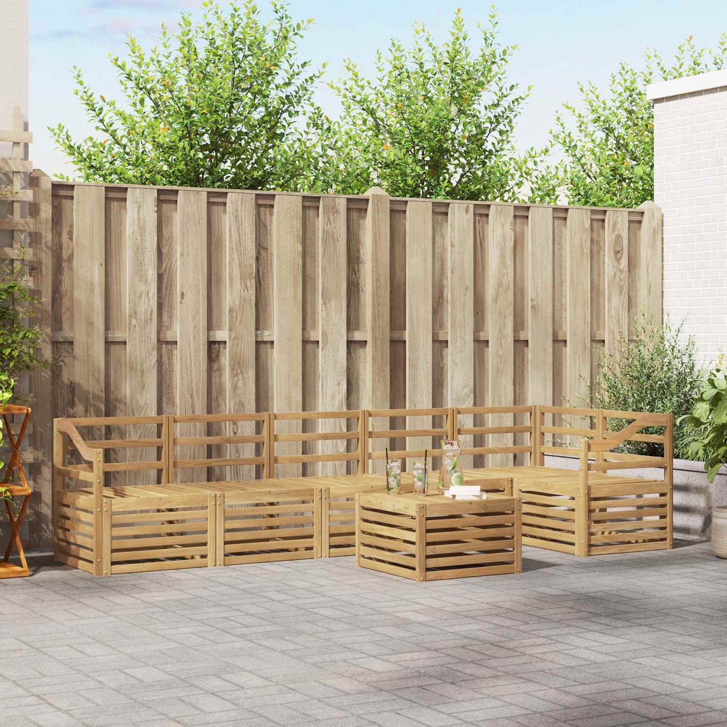 Outdoor Sofa Set 7 pcs White 59 x 59 x 37 cm Solid Acacia Wood