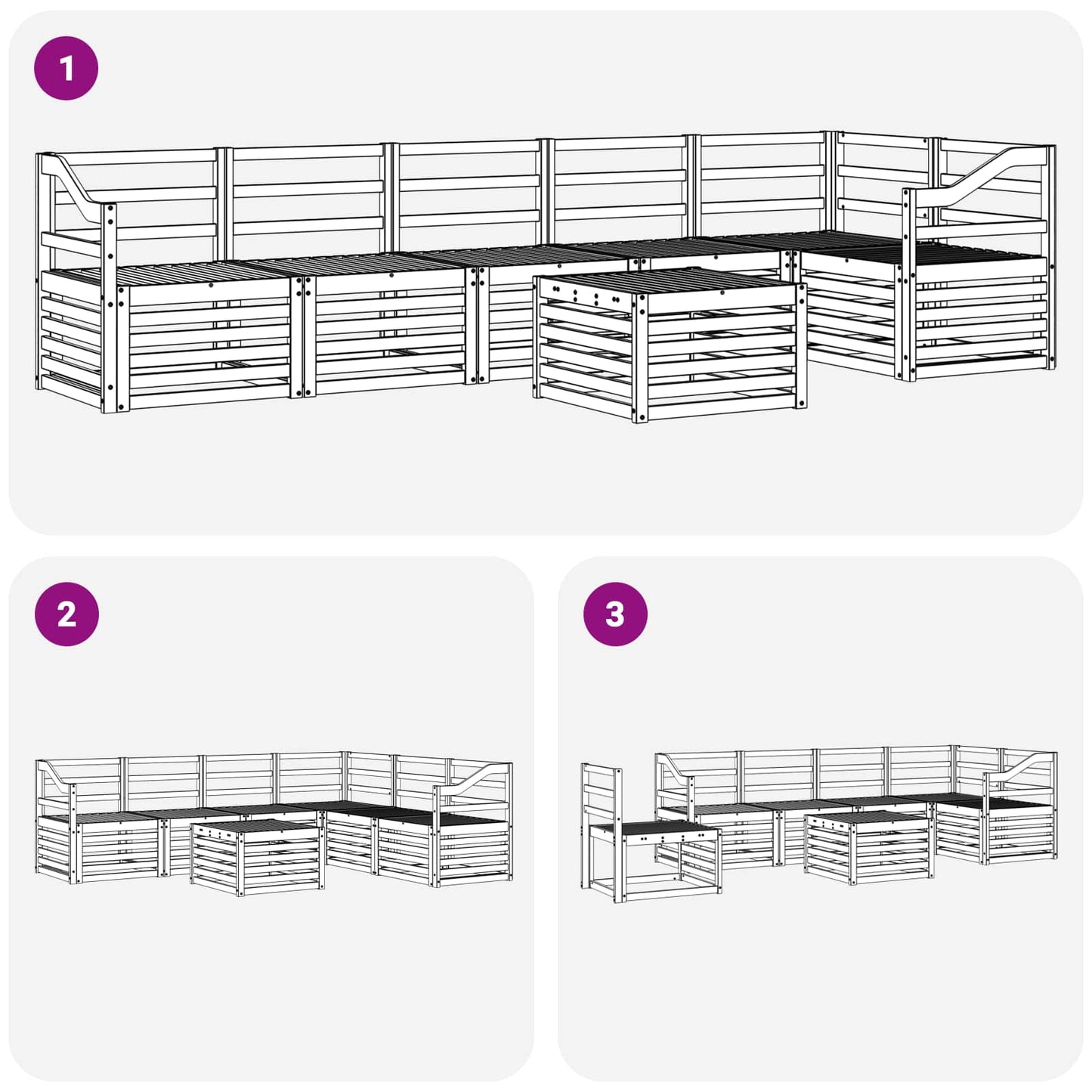 Outdoor Sofa Set 7 pcs White 59 x 59 x 37 cm Solid Acacia Wood