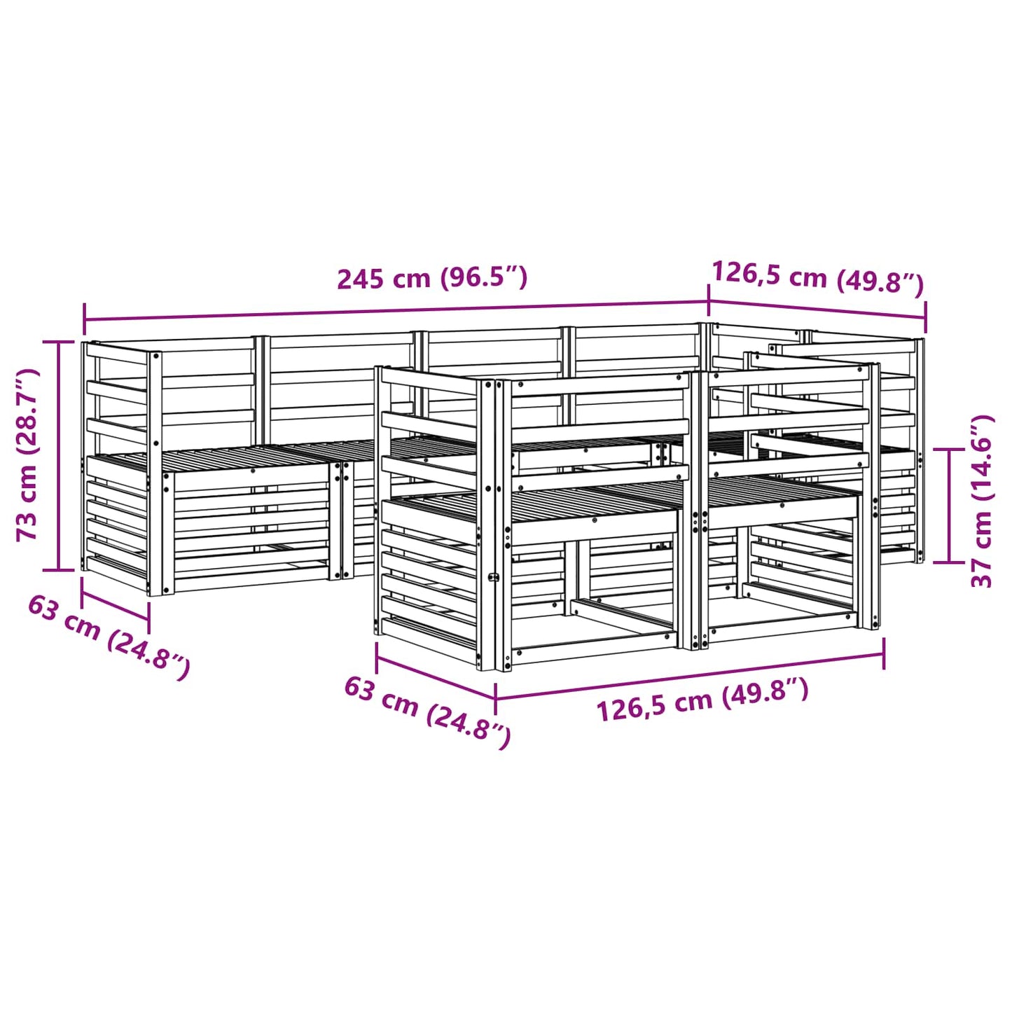 Outdoor Sofa Set 7 pcs White 245 x 126.5 x 73 cm