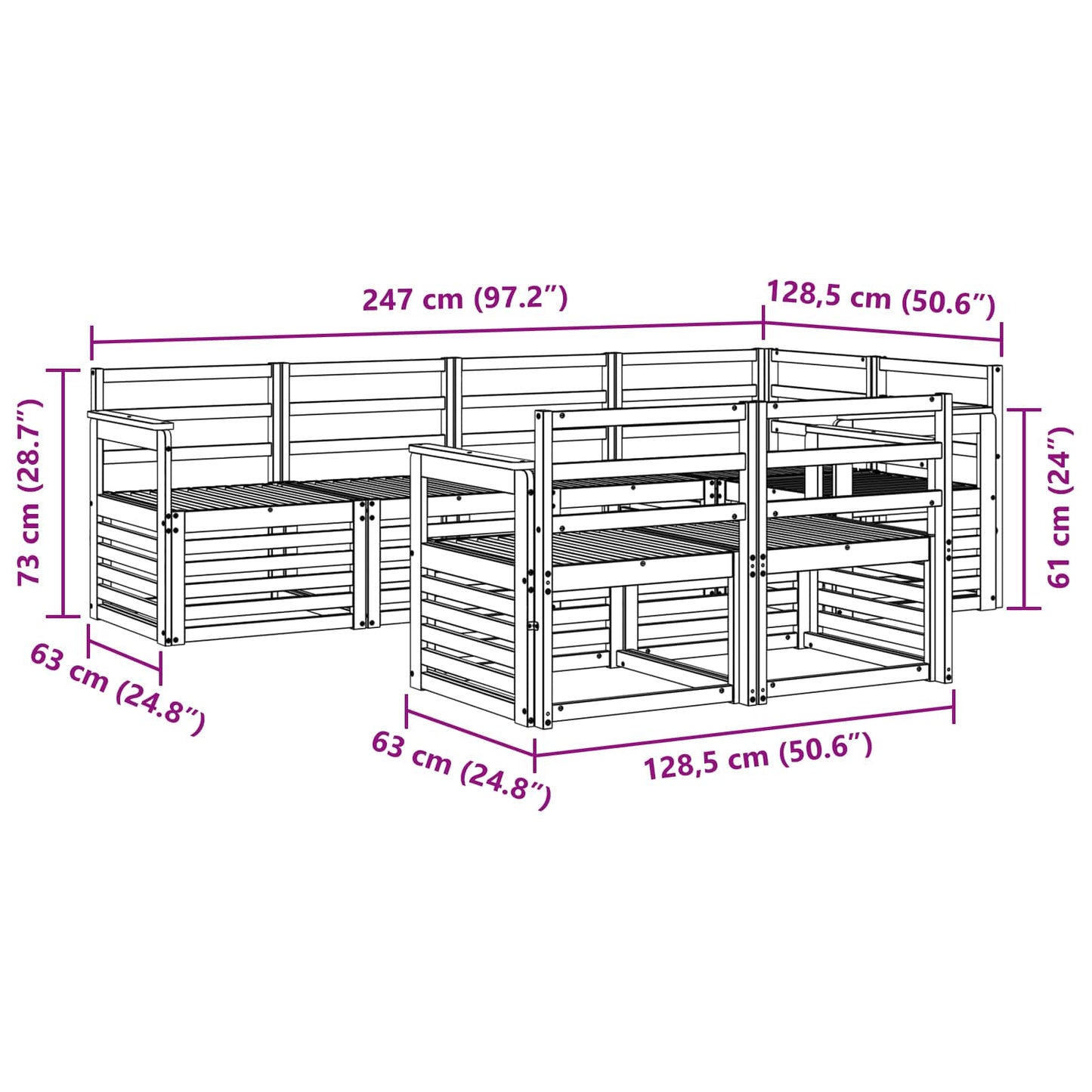 Outdoor Sofa Set 7 pcs White 247 x 128.5 x 73 cm
