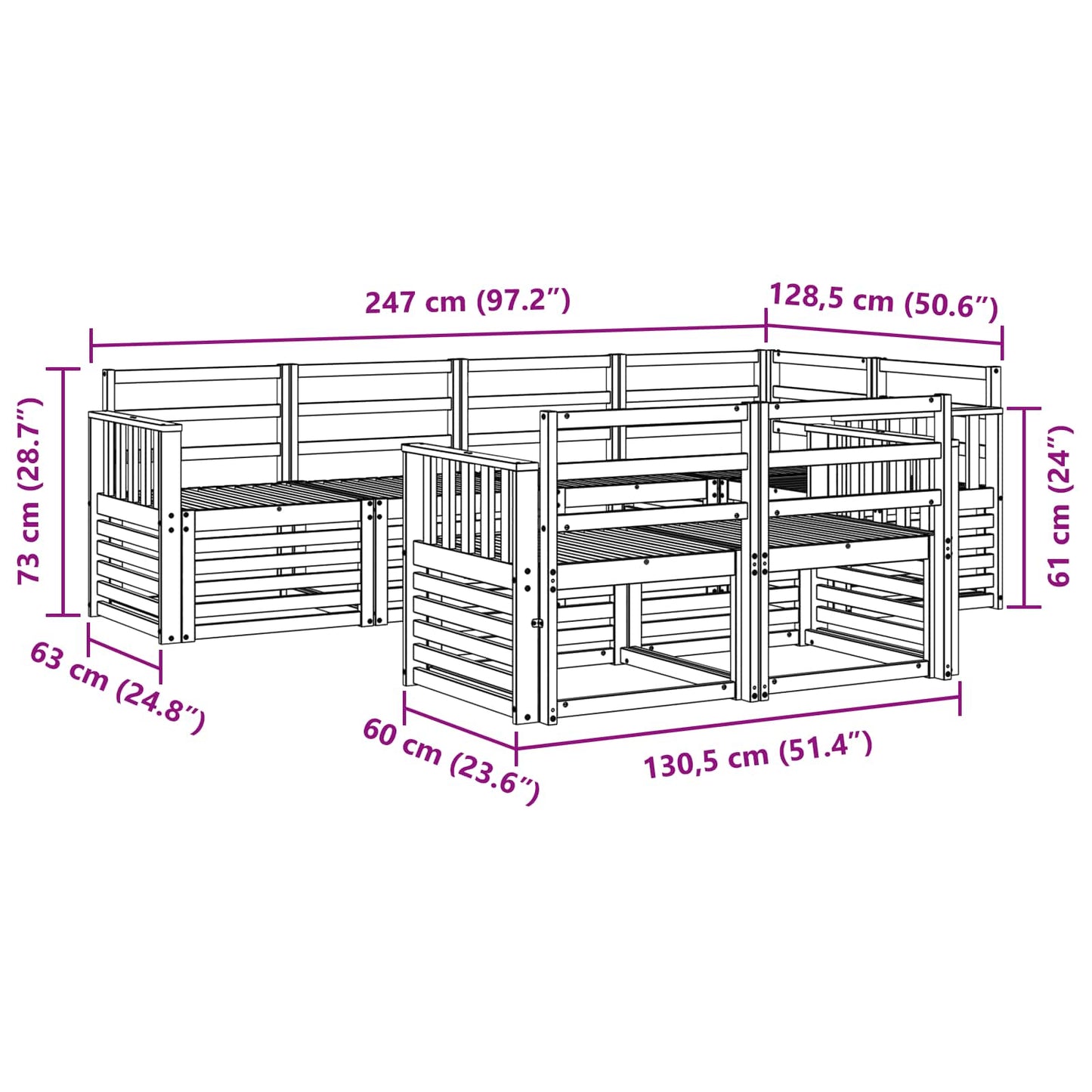 Outdoor Sofa Set 7 pcs White 247 x 128.5 x 73 cm