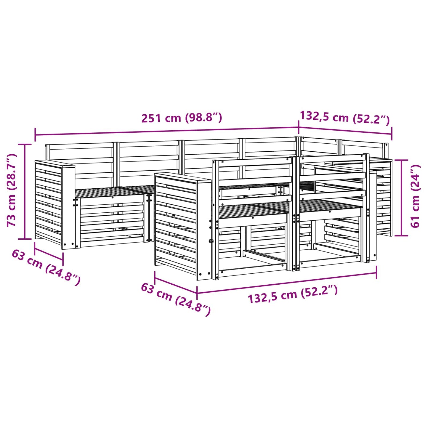 Outdoor Sofa Set 7 pcs White 251 x 132.5 x 73 cm