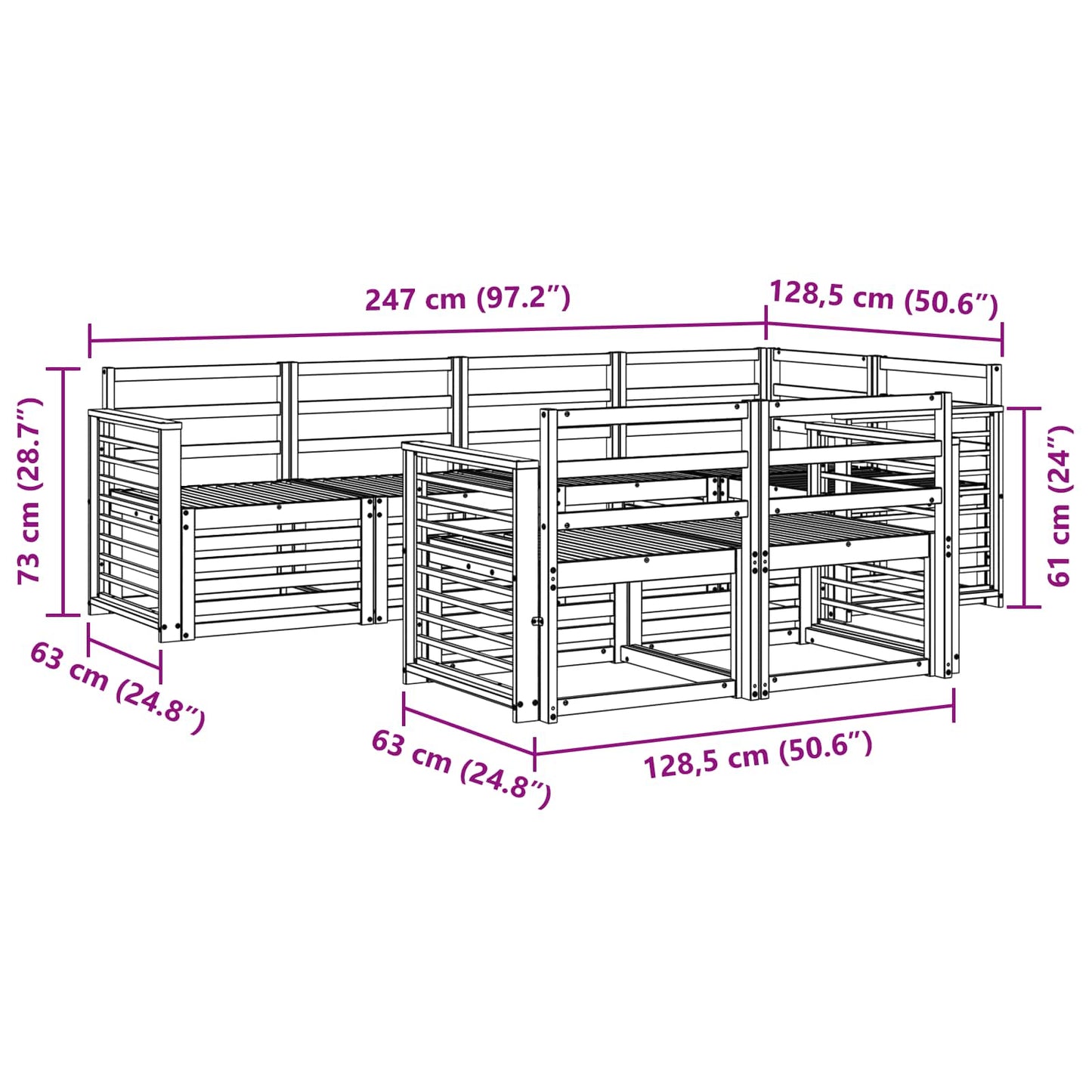 Outdoor Sofa Set 7 pcs White 247 x 128.5 x 73 cm