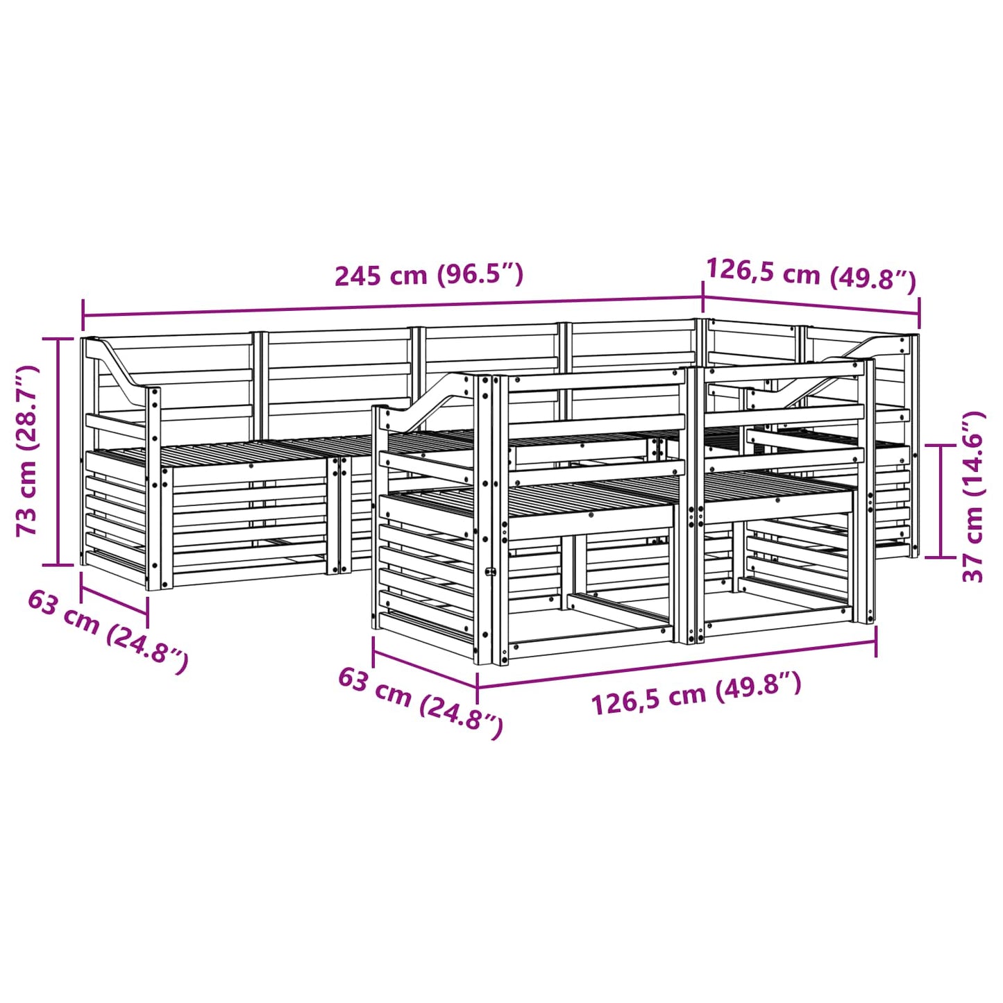 Outdoor Sofa Set 7 pcs White 245 x 126.5 x 73 cm